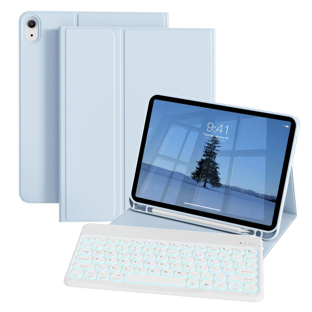 Hülle mit Tastatur für iPad A16 11/10 Generation (2025/2022, 11/10.9 Zoll), 7 Farben Beleuchtete Abn