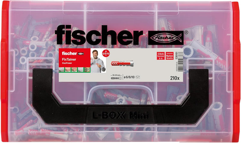 fischer FIXtainer - Dübelbox mit DUOPOWER Universaldübel Sortiment - Für zahlreiche Baustoffe und vi