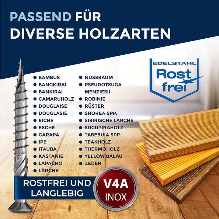 Terrassenschrauben 5x80 Edelstahl A4 Linsenkopfschrauben Torx Schrauben 5mm stark 200 Stück Holzschr