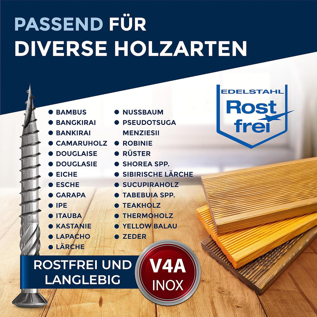 Terrassenschrauben 5x60 Edelstahl A4 Linsenkopfschrauben Torx Schrauben 5mm stark 1000 Stück Holzsch