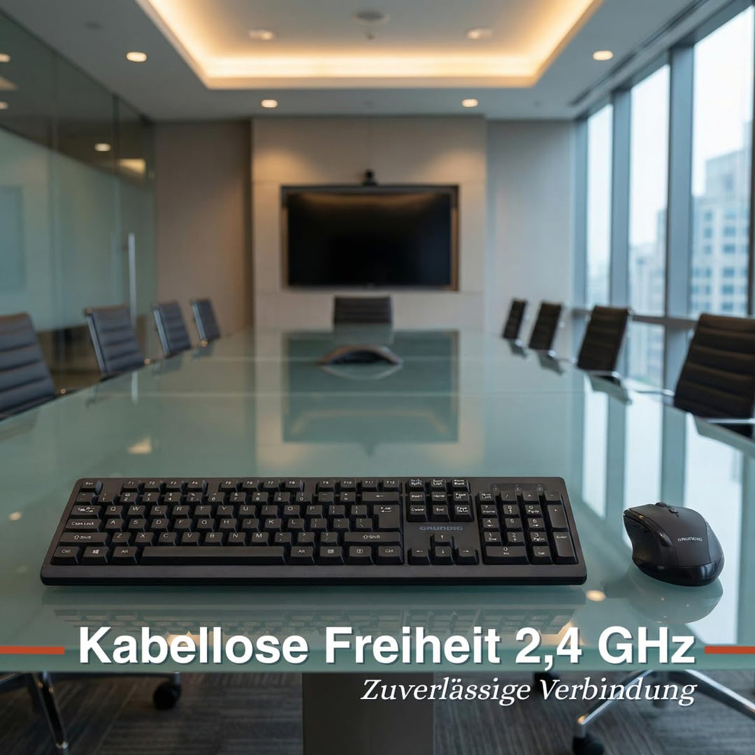 Grundig Kabelloses Tastatur- und Maus-Set - QWERTY mit 104 Tasten - Computermaus mit 3 DPI-Stufen -
