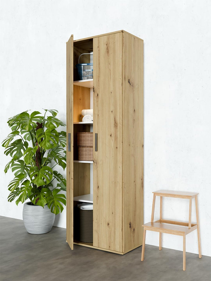 Happy Babies Utility-Schrank 60cm | Weiss | Vorratsschrank für Staubsauger, Mopps & Reinigungsmittel