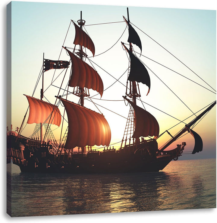 Pixxprint Altes Segelschiff 70x70cm Leinwandbild Wandbild Kunstdruck, 70x70