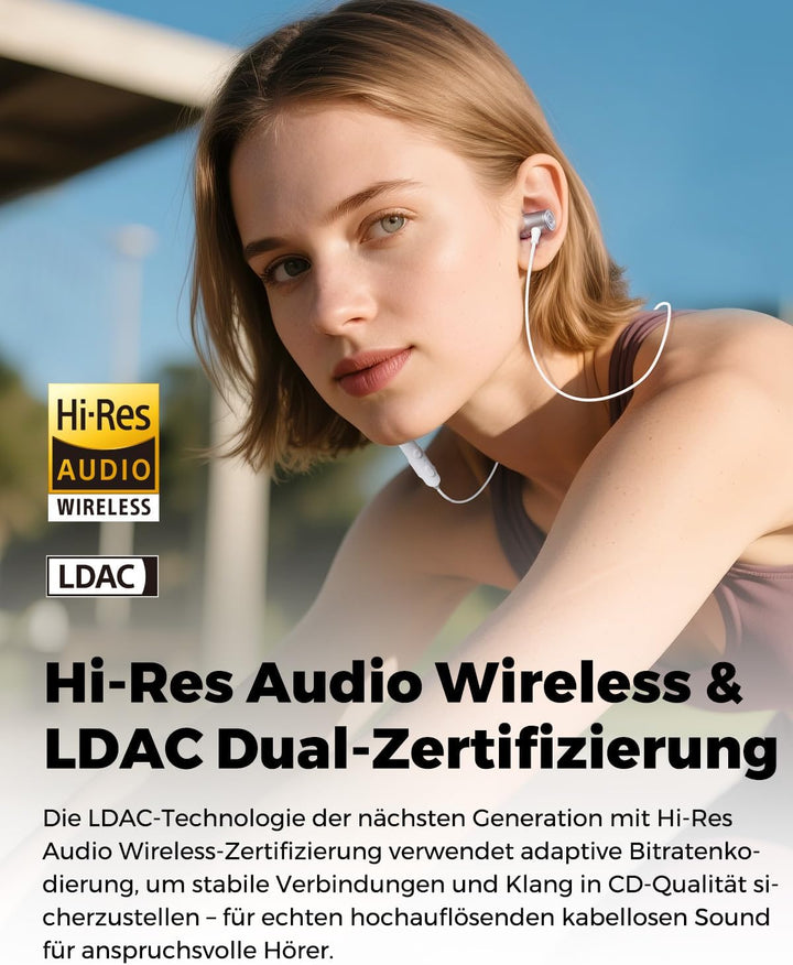 SoundPEATS Q40HD In-Ear Sport-Kopfhörer mit Nackenband, Grauweiss | LDAC Hi-Res, Dynamischer EQ Audi