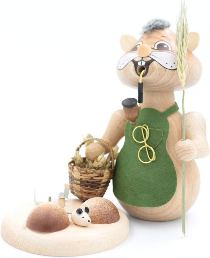 Kuhnert - Erzgebirgische Holzkunst Räuchermann Räucherfigur Hamster 18cm - Urhamster Mann, Urhamster