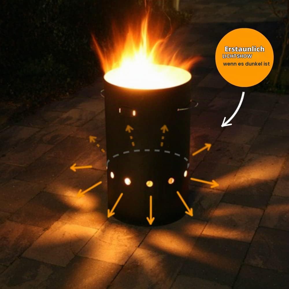 Industrielle Feuertonne - Cortenstahl Und Edelstahl - L / XL - Ideal Für Den Einsatz Im Garten, Balk