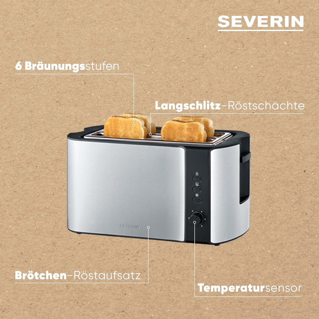 SEVERIN Automatik-Toaster, 2 Langschlitzkammern, Für bis zu 4 Brotscheiben, 1.400 W, AT 2590, Edelst