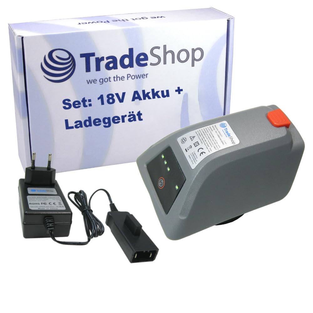Trade-Shop 2in1 Set: Li-Ion Akku 18V / 2000mAh + Ladegerät inkl. Netzteil kompatibel mit Gardena 802