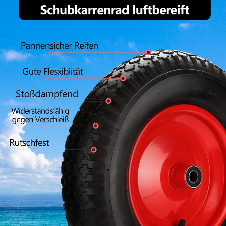 Gimisgu 4x Schubkarrenrad luftbereift 4.80/4.00-8 Ø 390mm PU Gummirad mit Achse 200 kg Tragkraft Ers