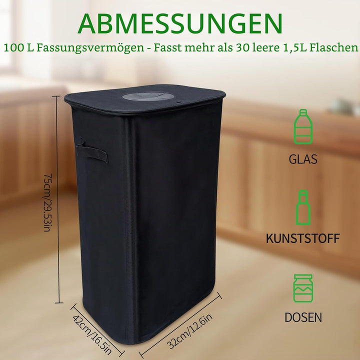 Pfandflaschen Sammelbehälter mit Deckel, 100L Leergut Mülleimer, Pfandbehälter mit Loch, Flaschentas