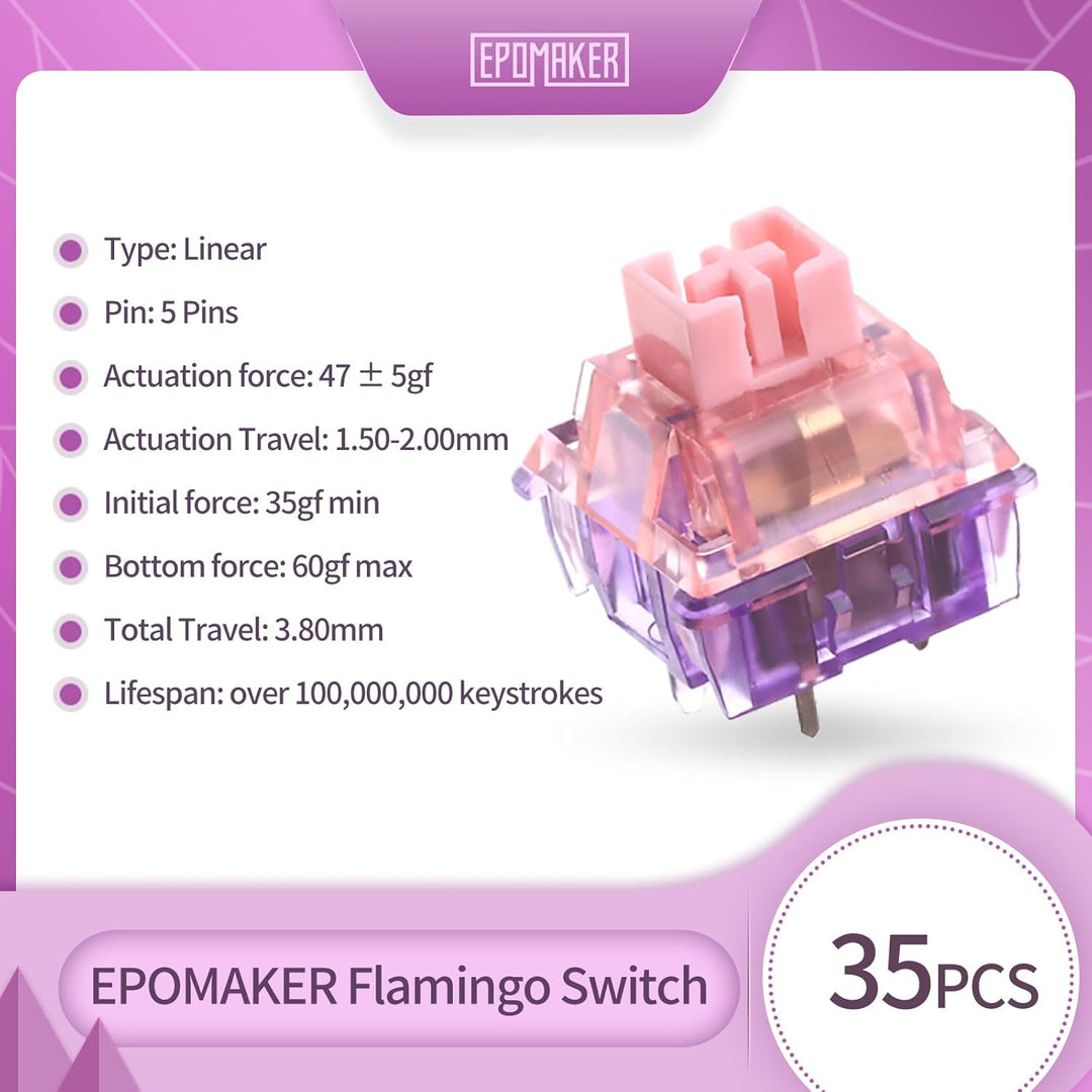 EPOMAKER Flamingo 35 Stück 47 gf Lineare Mechanische Tastaturschalter-Set, 35 gf Anfangskraft Werkss
