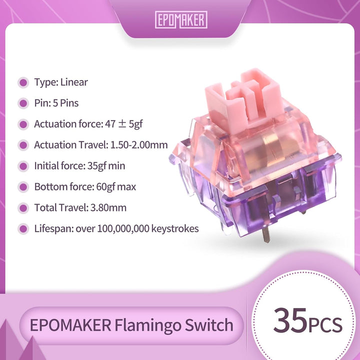 EPOMAKER Flamingo 35 Stück 47 gf Lineare Mechanische Tastaturschalter-Set, 35 gf Anfangskraft Werkss