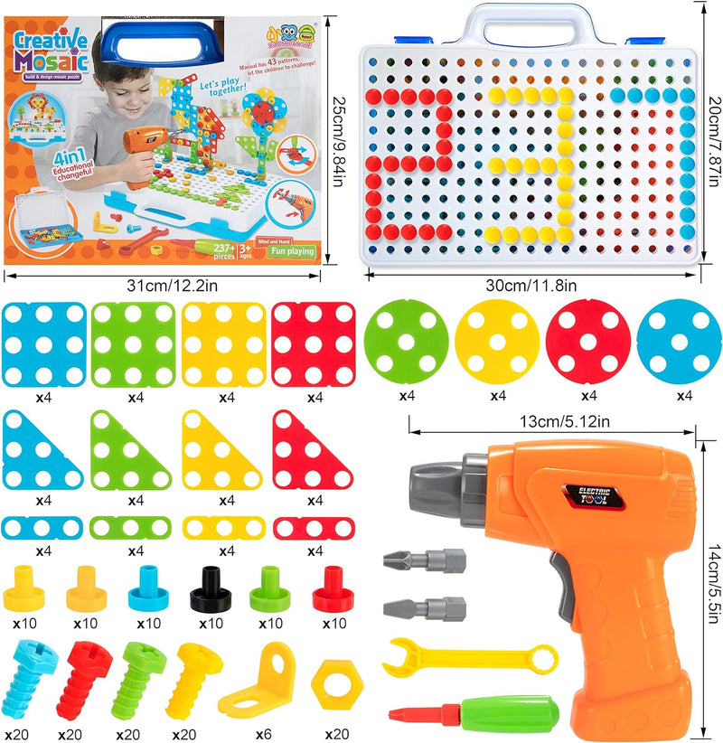 Wisplye Mosaik Steckspiel Spielzeug ab 3 4 5 Jahre Kinder, 237 Stück Montessori 3D&2D Puzzle Pädagog