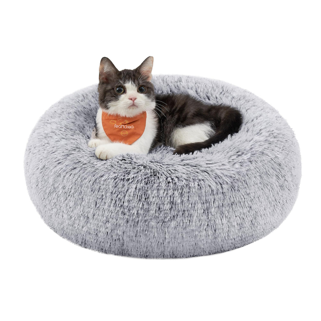Feandrea Hundebett flauschig, Katzenbett, Donut Kissen, waschbar, Polsterung in der Mitte herausnehm