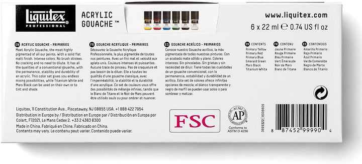 Liquitex 3699322 Acrylfarbe mit Gouache Eigenschaften, Lichtecht, wasserfest, 6 Acrylfarben in 22ml