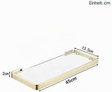 Glasablage mit Reling aus Gebürstetes Gold, Wandablage für das Badezimmer aus Glas und Edelstahl, 45