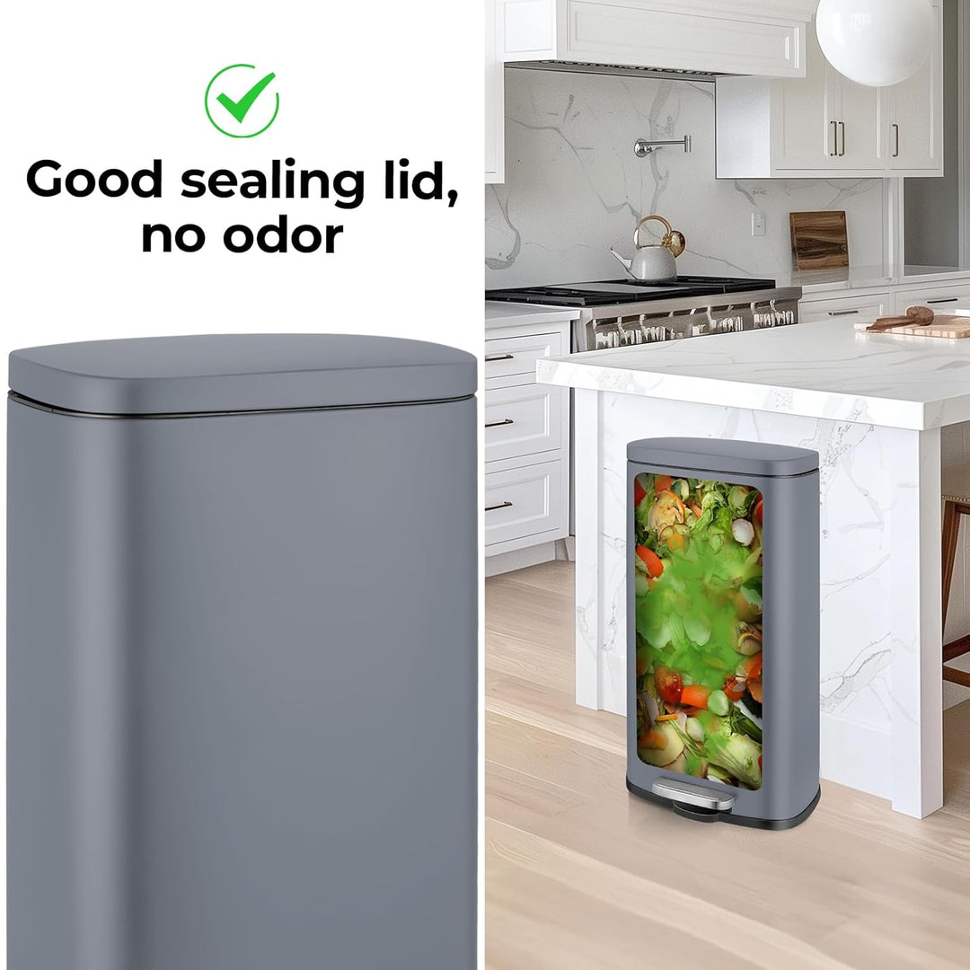LIFERUN Mülleimer Küche 30l, Abfalleimer mit Deckel, Softclose Treteimer aus Stahl, mit Inneneimer f