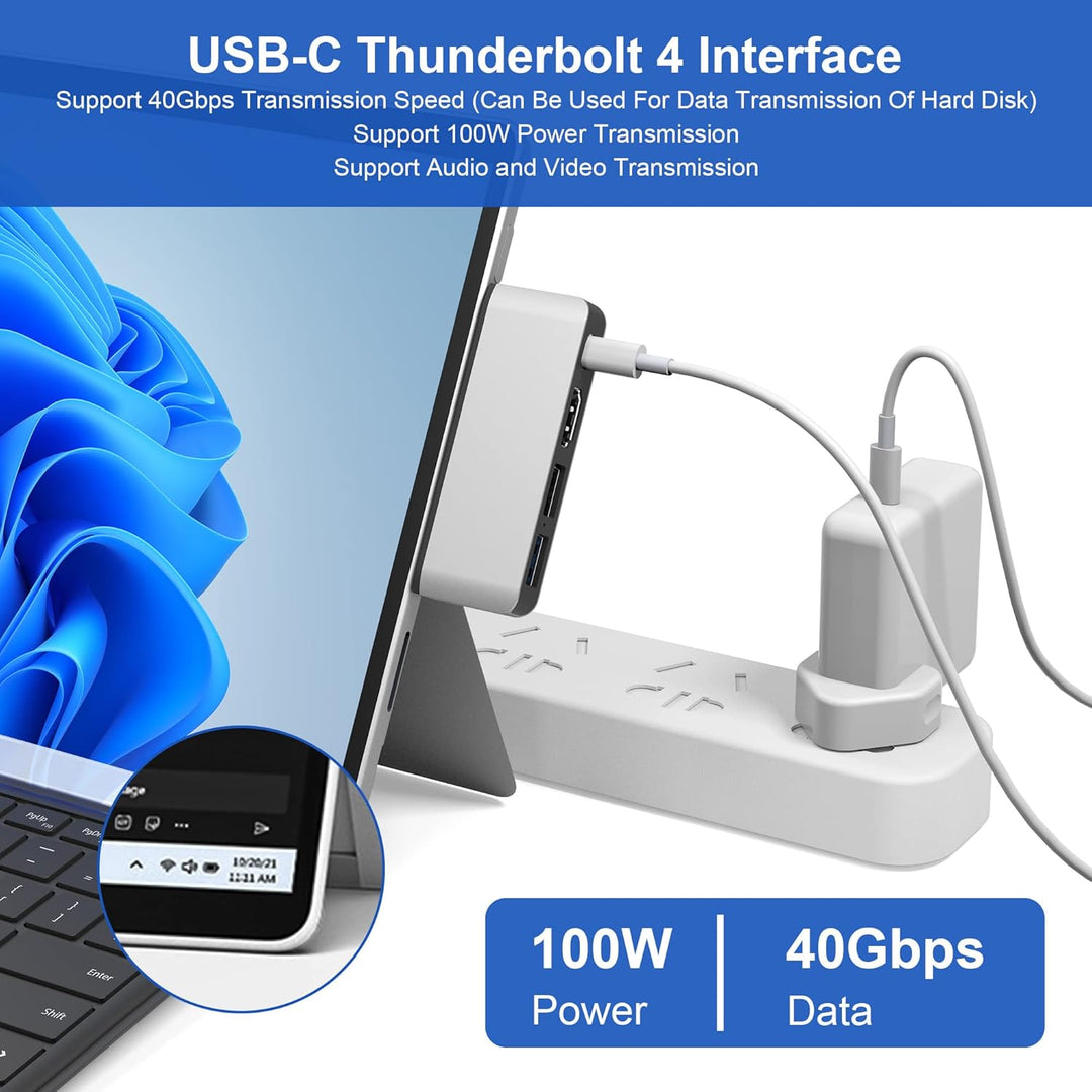 Surface Pro 8 Hub-Dockingstation mit 4K HDMI, USB-C Thunderbolt 4 (Display+Daten+PD), USB 3.0, USB 2