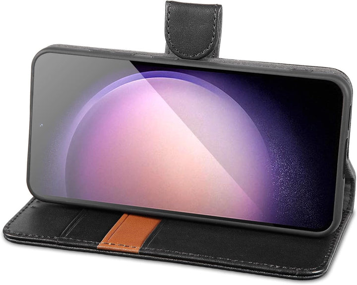 LENSUN Echtleder Hülle für Samsung Galaxy S23, Handyhülle [Echtes Leder] [Magnetverschluss] [RFID Sc