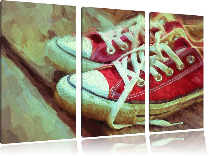 Pixxprint rote Converse Chucks Pinsel Effekt 3-Teiler Leinwandbild 120x80 Bild auf Leinwand