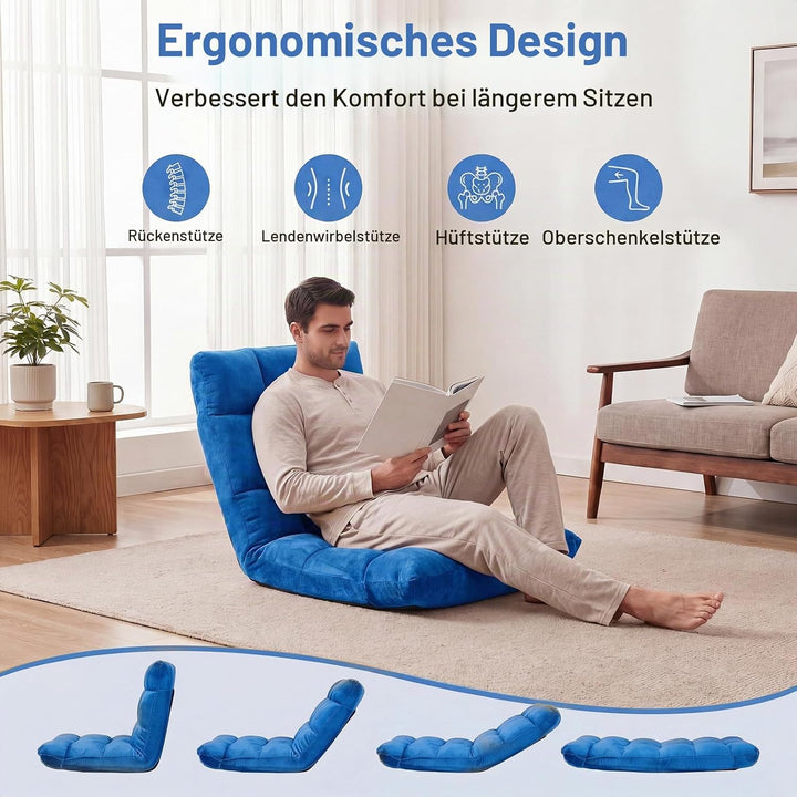 RELAX4LIFE Bodenstuhl Klappbar, Bodensessel mit Verstellbarer Rückenlehne &amp; Liegefunktion, Relaxsess