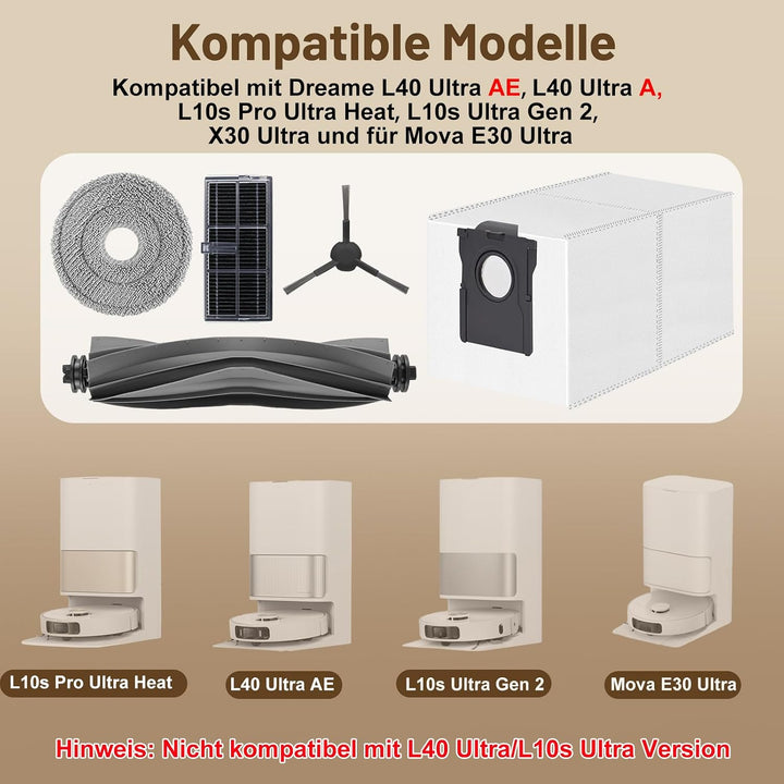 Zubehör Ersatz Kompatibel für Dreame L10s Pro Ultra Heat, L10s Ultra Gen 2, X30 Ultra, Mova E30 Ultr