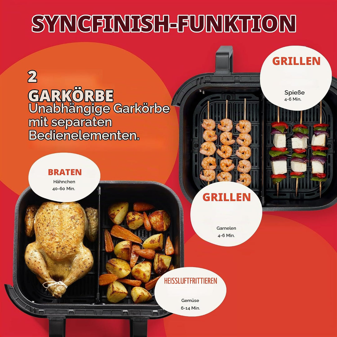 Instant Pot – Versazone Dual Black Heissluftfritteuse – Gross 8,5 l, Familiengrösse – Einzelner Dopp