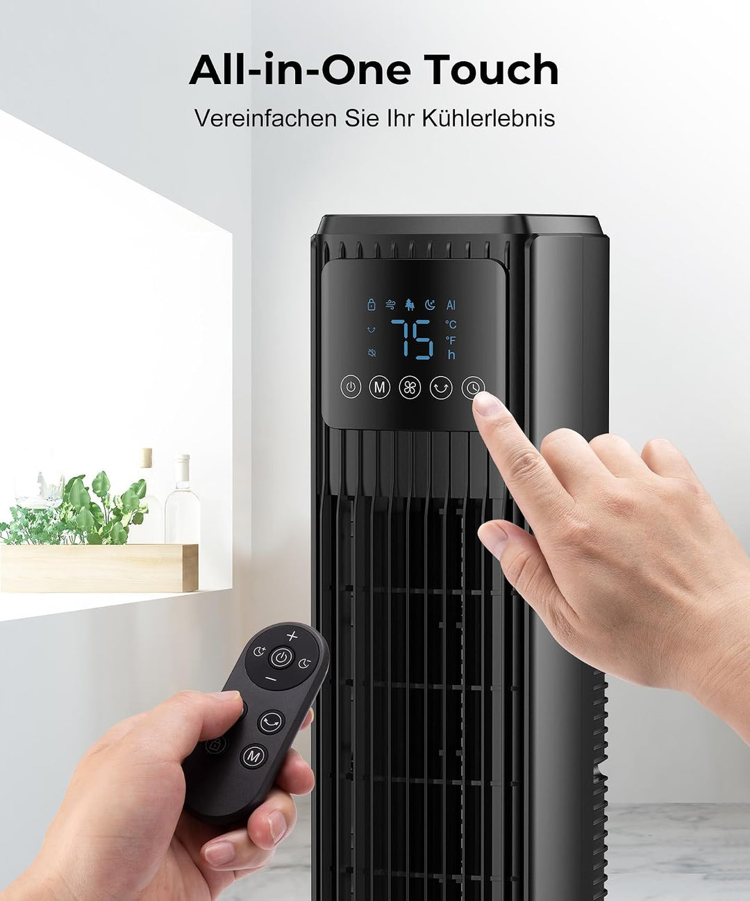 PNTCK Turmventilator, Ventilator leise mit Fernbedienung, 90° oszillierender Standventilator mit 4 G