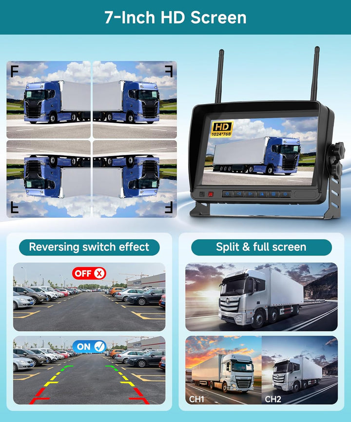 Podofo Digitales RüCkfahrkamera Kabellos FHD 1080p 2X RüCkfahrkameras Mit 7 Inch LCD Monitor IP69 wa