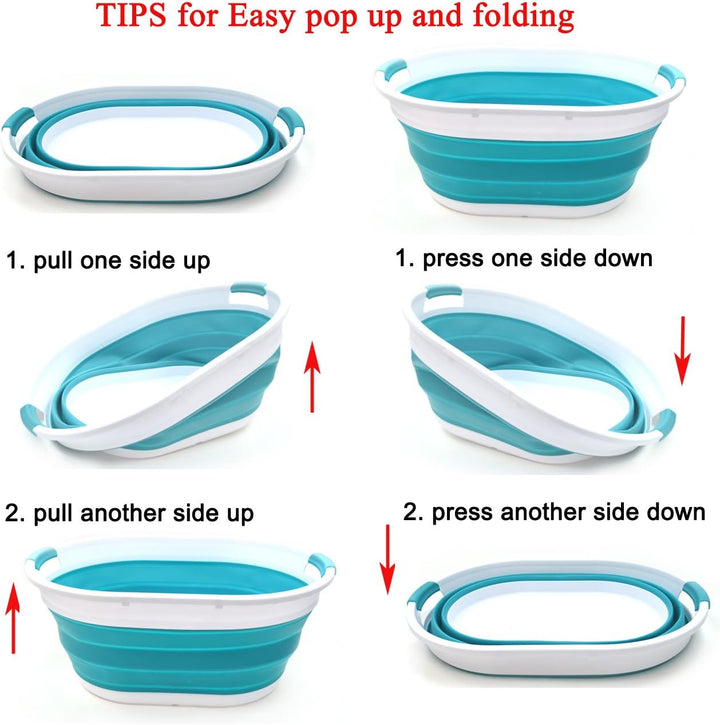 SAMMART 28L Faltbarer Wäschekorb aus Kunststoff - Ovale Wanne/Korb - Faltbarer Aufbewahrungsbehälter