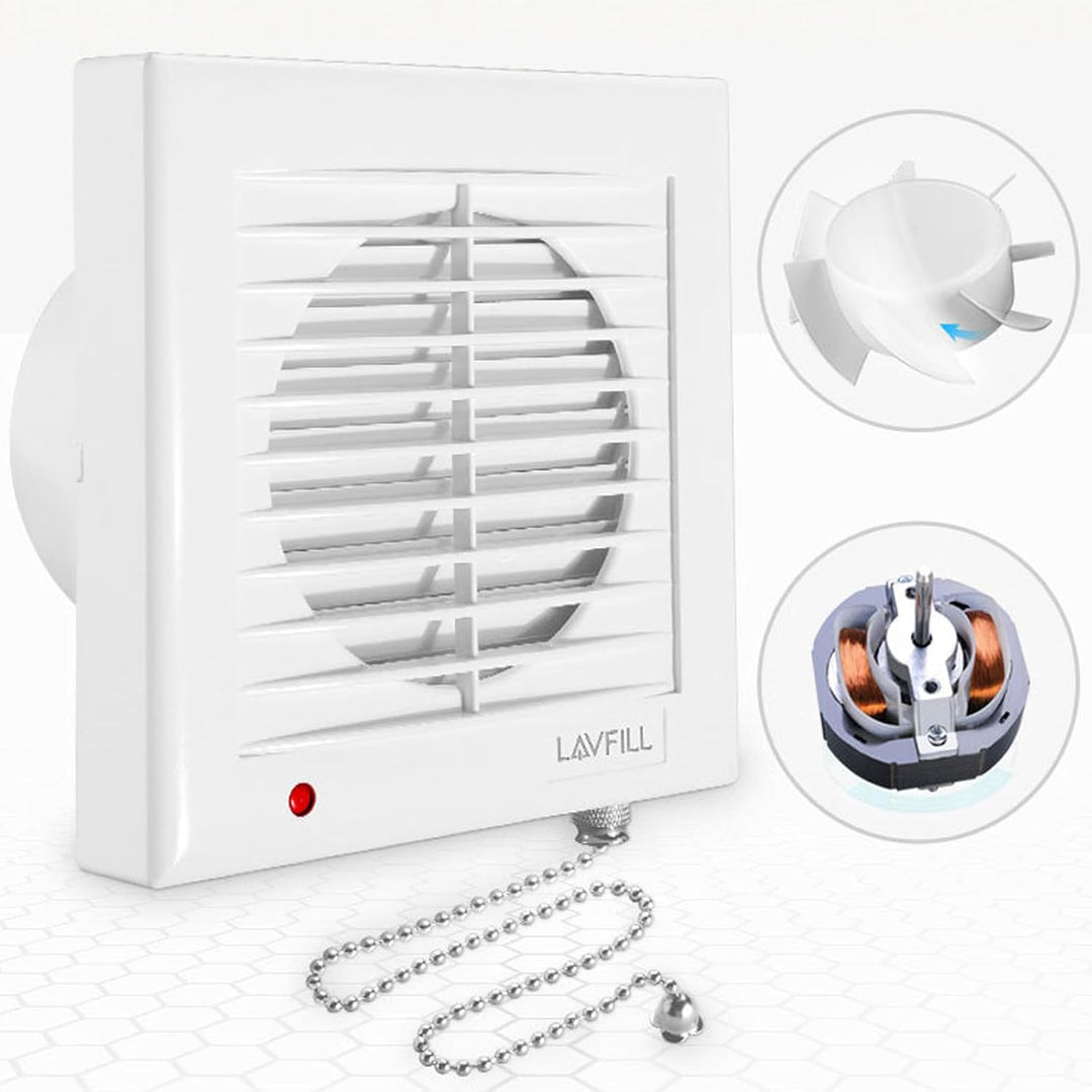 HUGOOME 100 mm 12 W 130 m³/h Abluftventilator mit Verschlussklappe und Zugkettenschalter, Fenster- u
