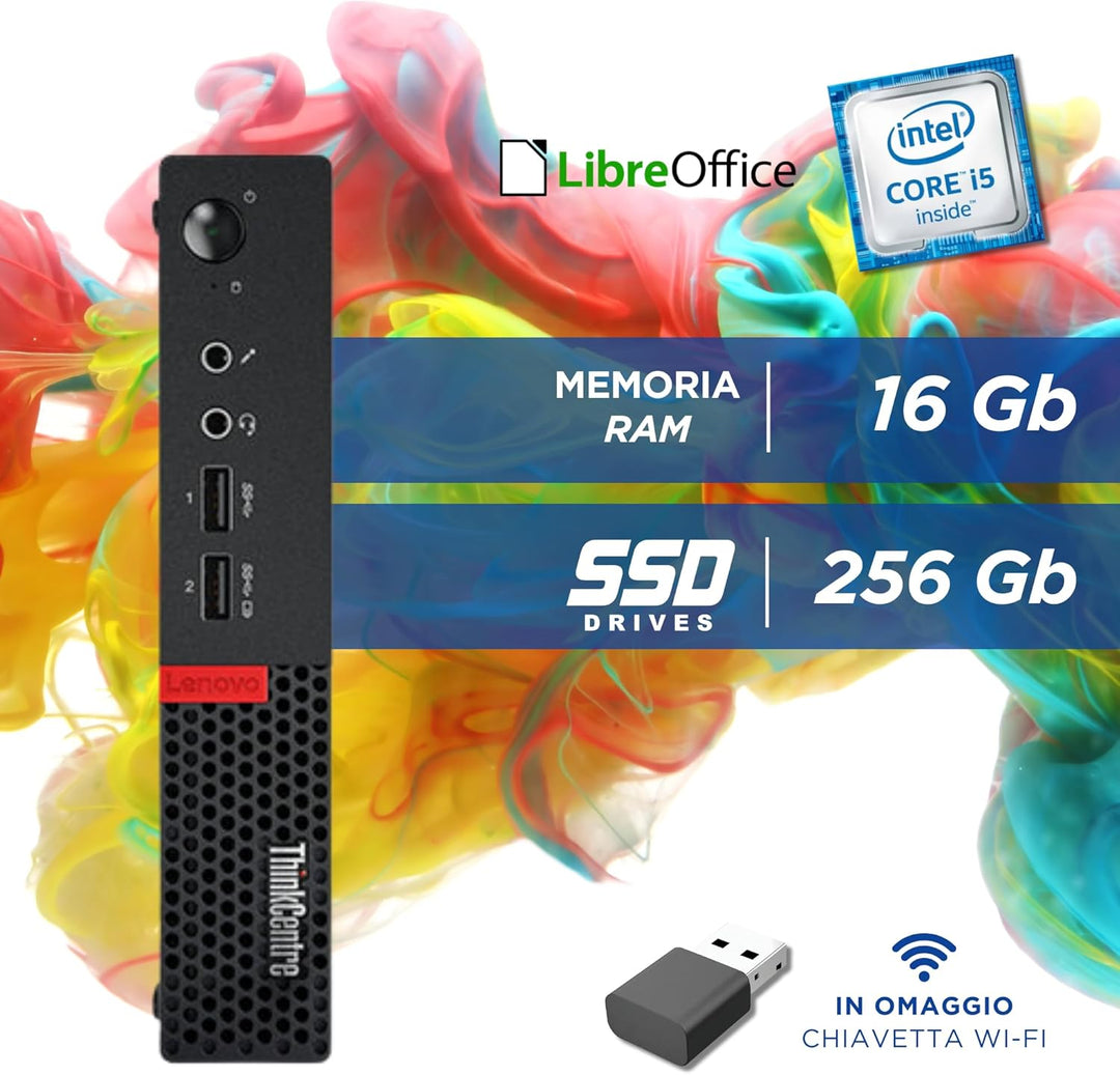 Lenovo ThinkCentre, Mini PC Tiny, Intel i5-9500 6 Core 3 GHz, RAM 16 GB SSD 256 GB, Win 11, Desktop
