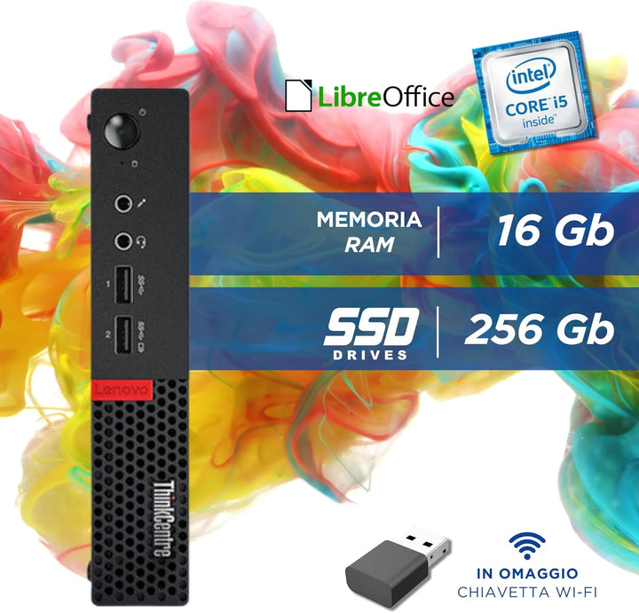 Lenovo ThinkCentre, Mini PC Tiny, Intel i5-9500 6 Core 3 GHz, RAM 16 GB SSD 256 GB, Win 11, Desktop