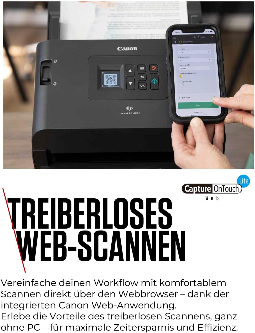 Canon Scanner imageFORMULA DR-S250N| Dokumentenscanner mit Web-Scan Funktion | Duplex Scanner mit Ei