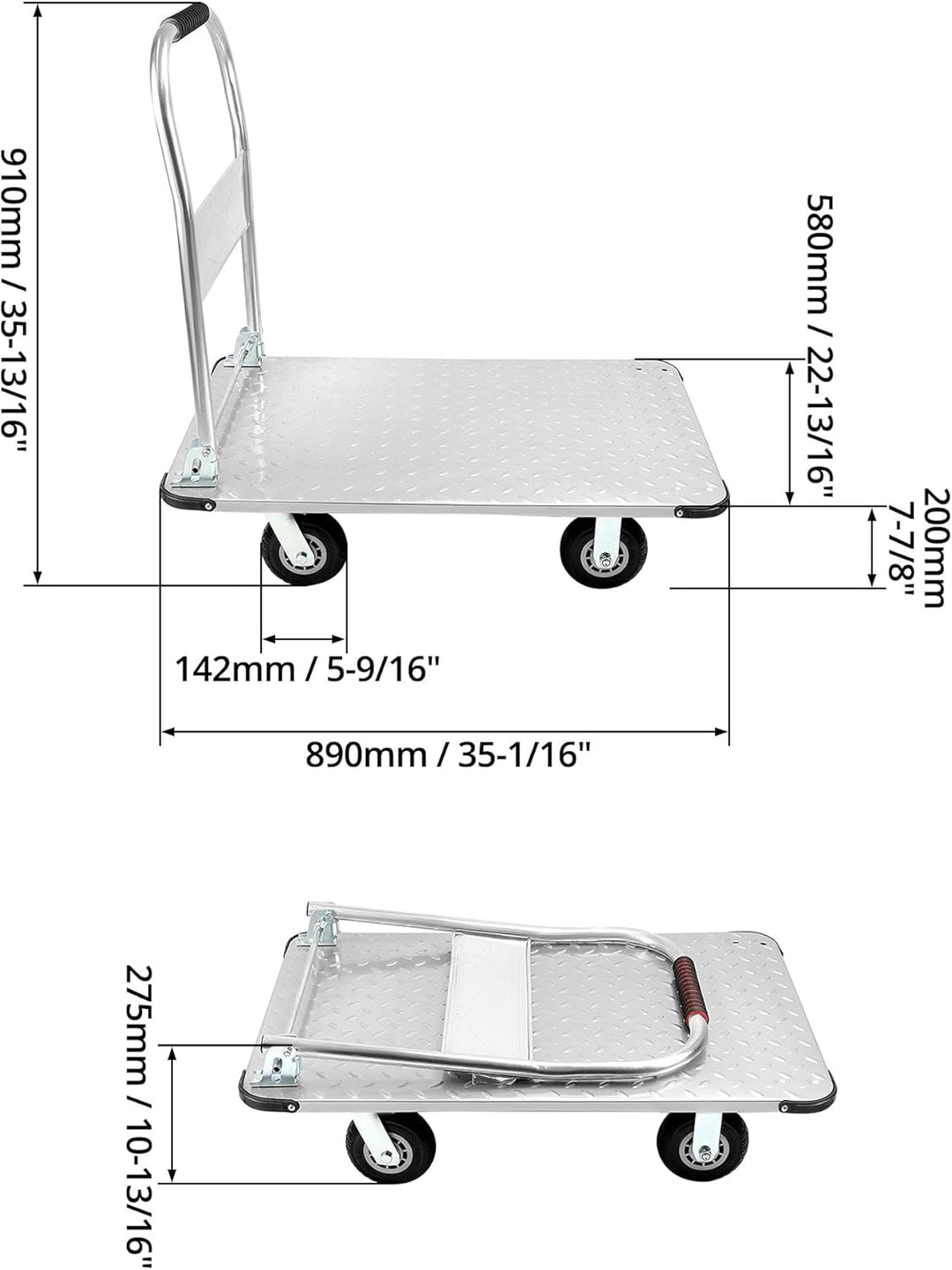 QWORK® Robuster Klappbarer Plattformwagen, mit 1100 kg Tragkraft, 90 * 60cm und Geräuschlosen Gummir