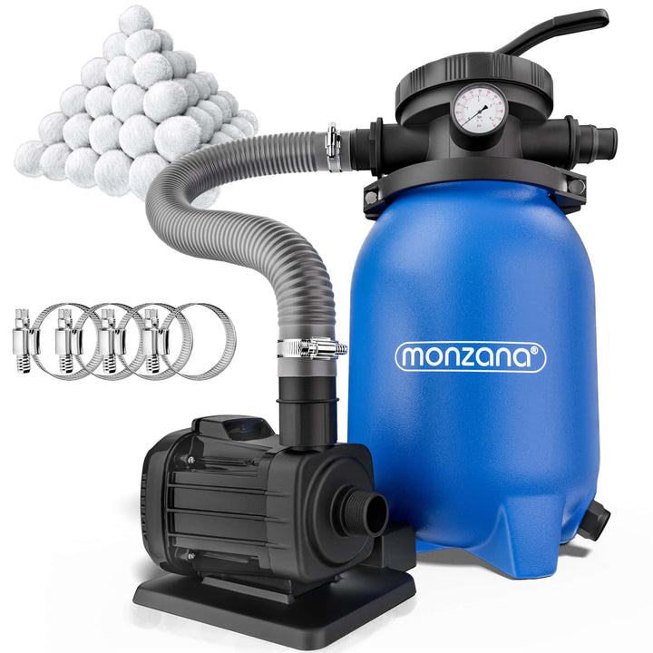 MONZANA® Sandfilteranlage MZPF180 5000 l/h bis 15.000L Pool mit Filterbällen 7 Wege Ventil 2in1 Adap