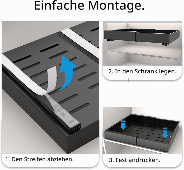 YheenLf Metall Teleskopschublade, Ausziehbare Schublade Küche(32-52cm), Küchenschrank Organizer, Aus