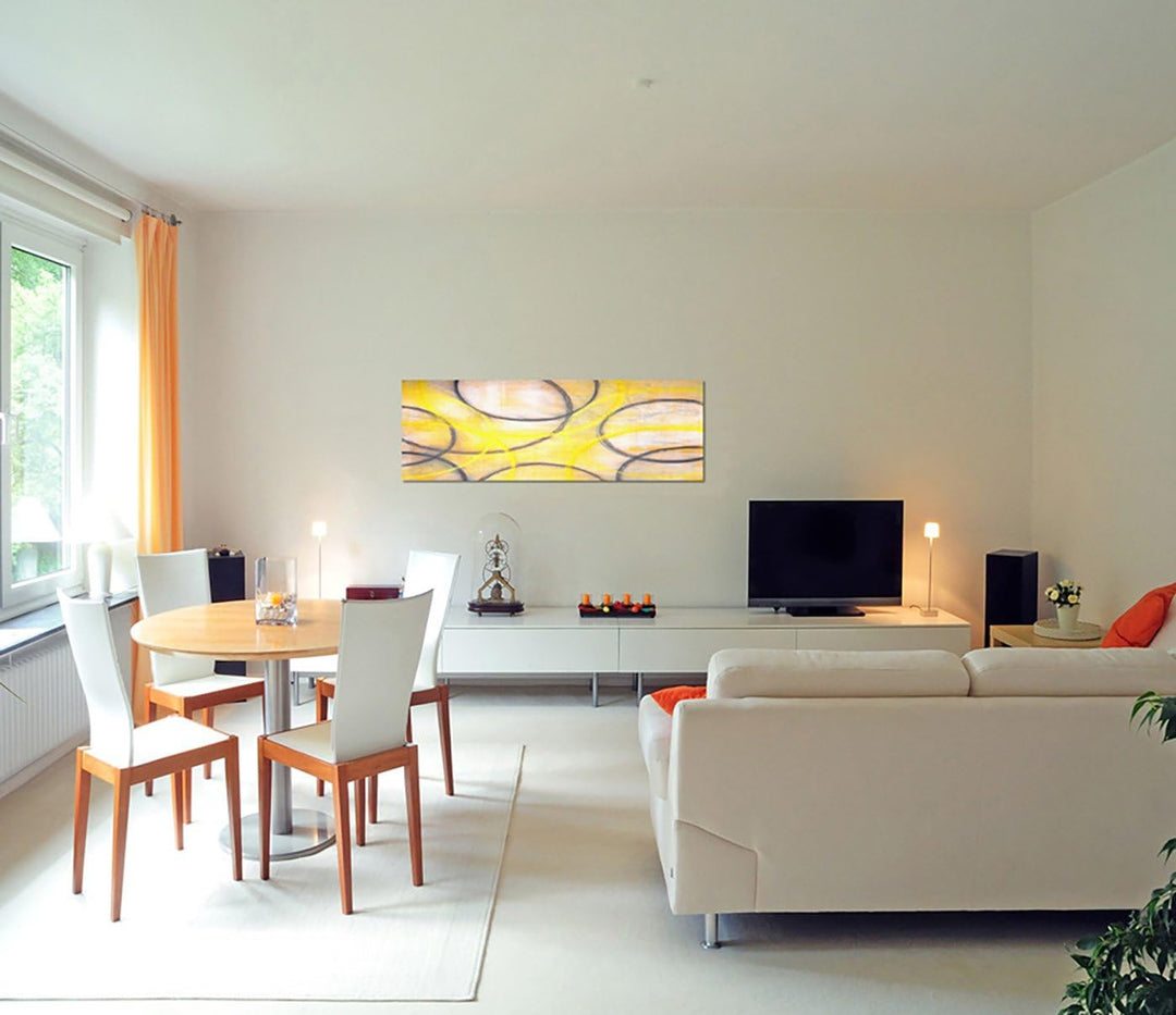 Paul Sinus Art Panoramabild auf Leinwand und Keilrahmen 150x50cm Malerei abstrakt gelb grau