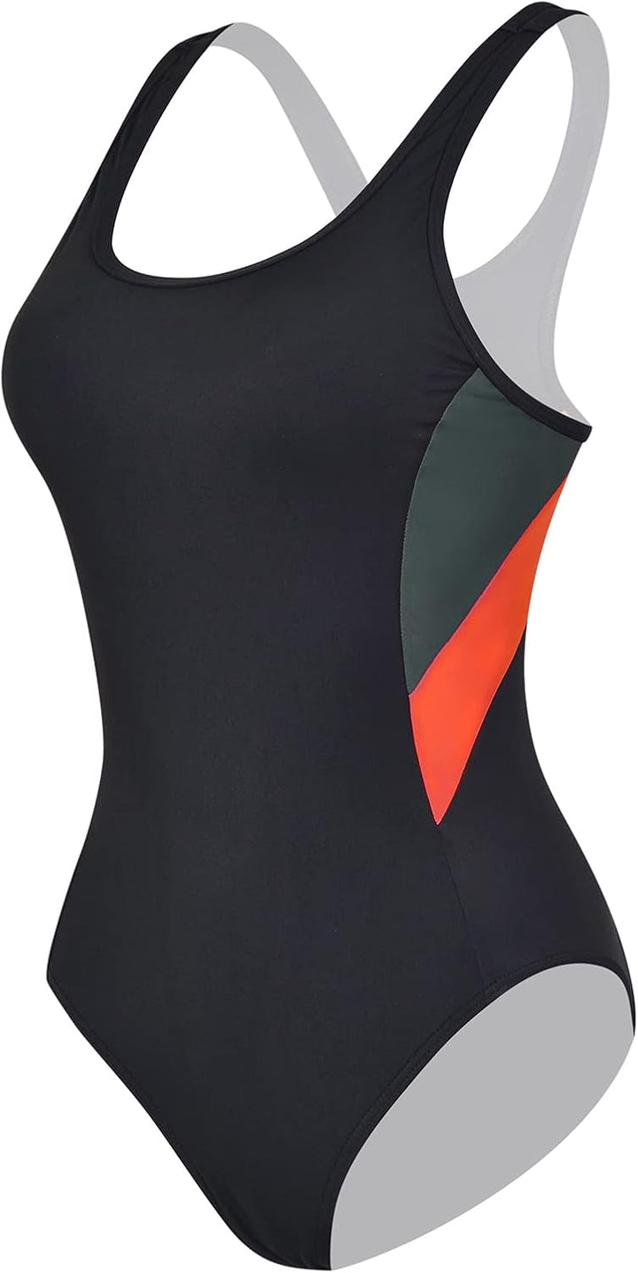 Veranobreeze Damen Sport Badeanzug Racerback Schwarz Sport Bademode 38 Grau & Orange, 38 Grau & Oran