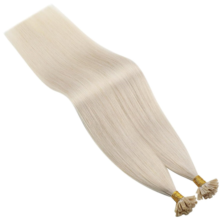 Ugeat Haarextensions Keratin Tip Bonding 55cm U Tip Echthaar Extensions Keratin Weiss Blond Farbe 60