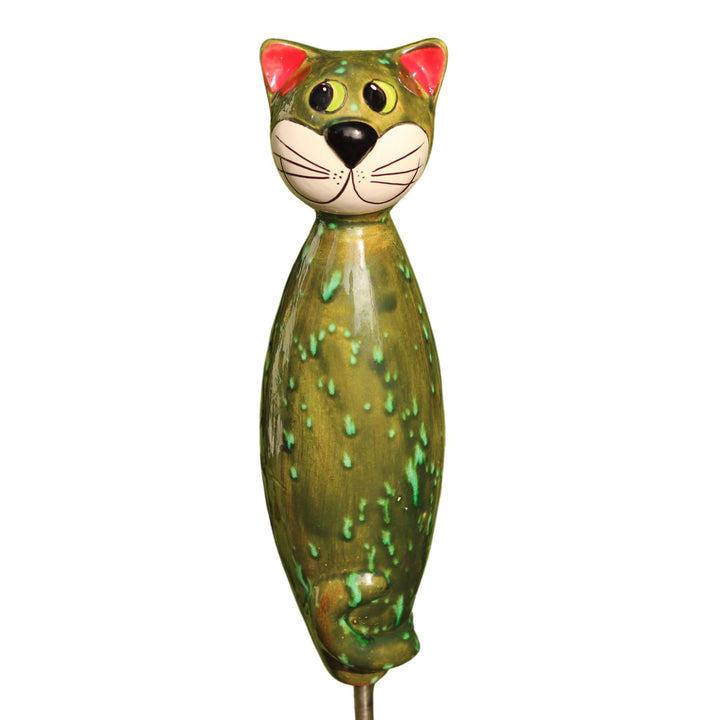 Gartenfigur Katze aus Keramik 30 cm grün, Grün