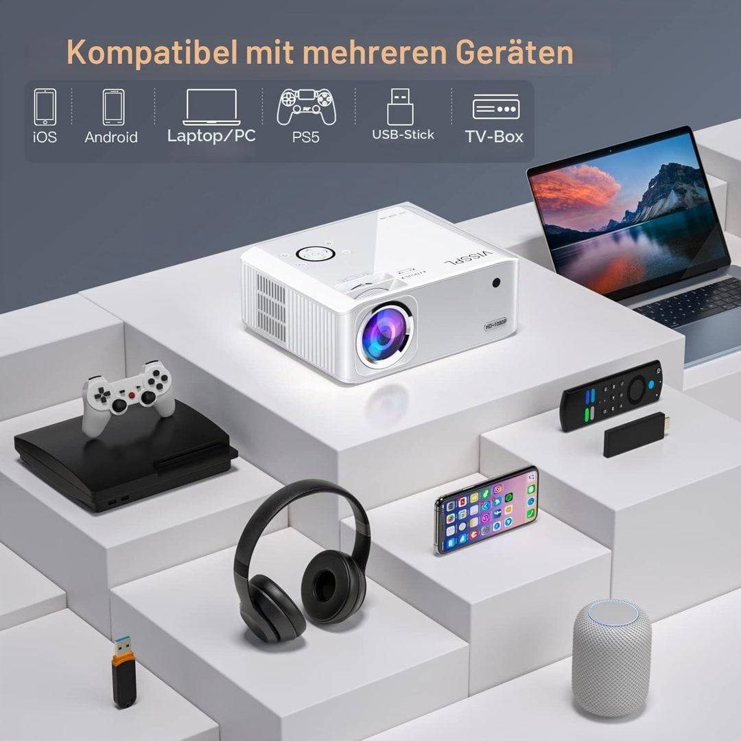 Beamer [Elektrische Keystone 6D/4P] Beamer 4K Heimkino 26000 Lumen, VISSPL Full HD 1080P WiFi Blueto