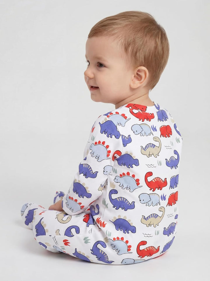 TupTam Baby Jungen Schlafstrampler mit Fuss 3-er Pack 50 Blau Grau Streifen Dino, 50 Blau Grau Strei