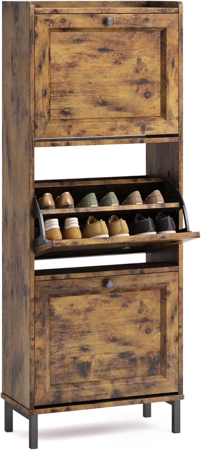 Bealife Schuhregal mit 3 Klapptüren, doppelte Tiefe, schmaler Organizer für den Eingang, 50 x 118 x