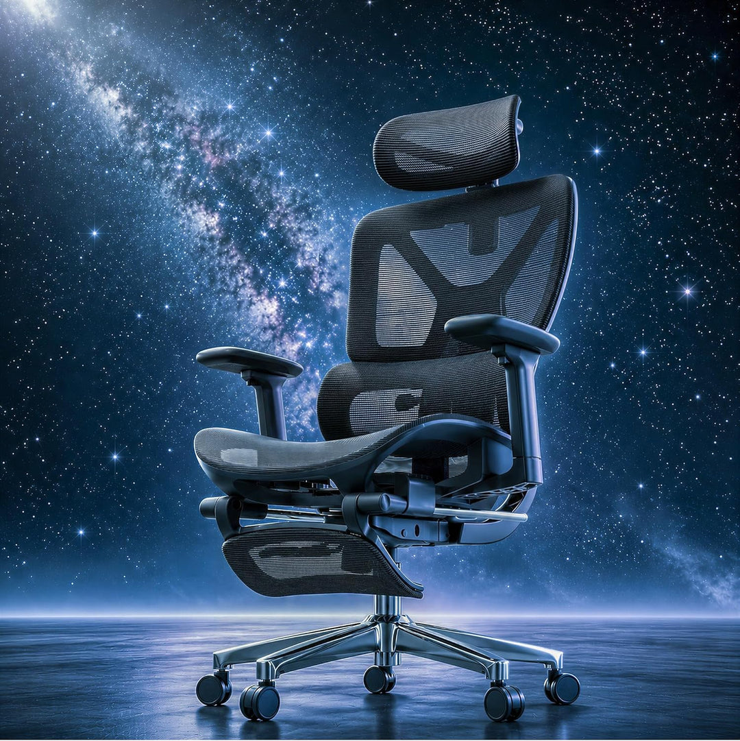 FLEXISPOT ErgoX Ergonomischer Bürostuhl mit Fussstütze Schreibtischstuhl, 3D-Armlehnen, 3D-Kopfstütz