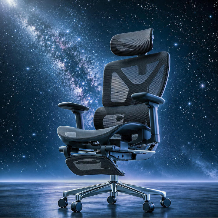 FLEXISPOT ErgoX Ergonomischer Bürostuhl mit Fussstütze Schreibtischstuhl, 3D-Armlehnen, 3D-Kopfstütz