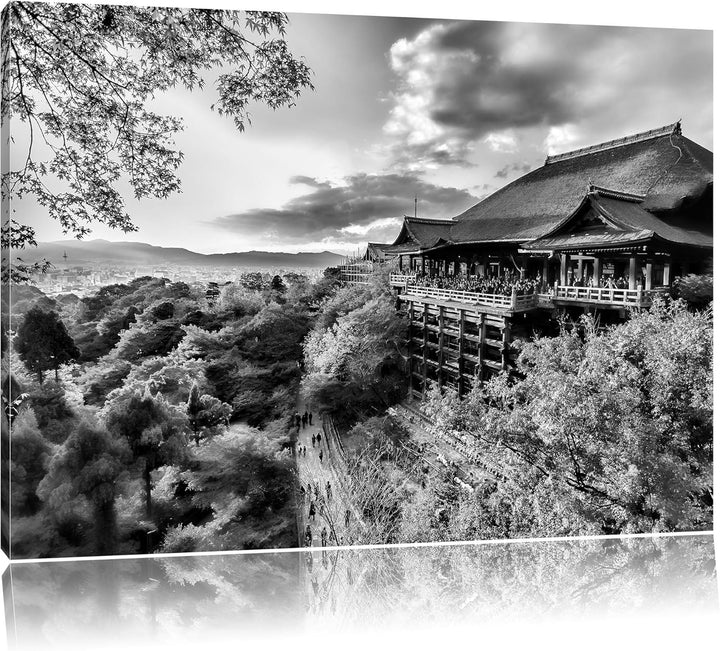 Pixxprint Monocrome, Majestätisches Japanisches Gebäude, Format: 100x70 auf Leinwand, 100x70