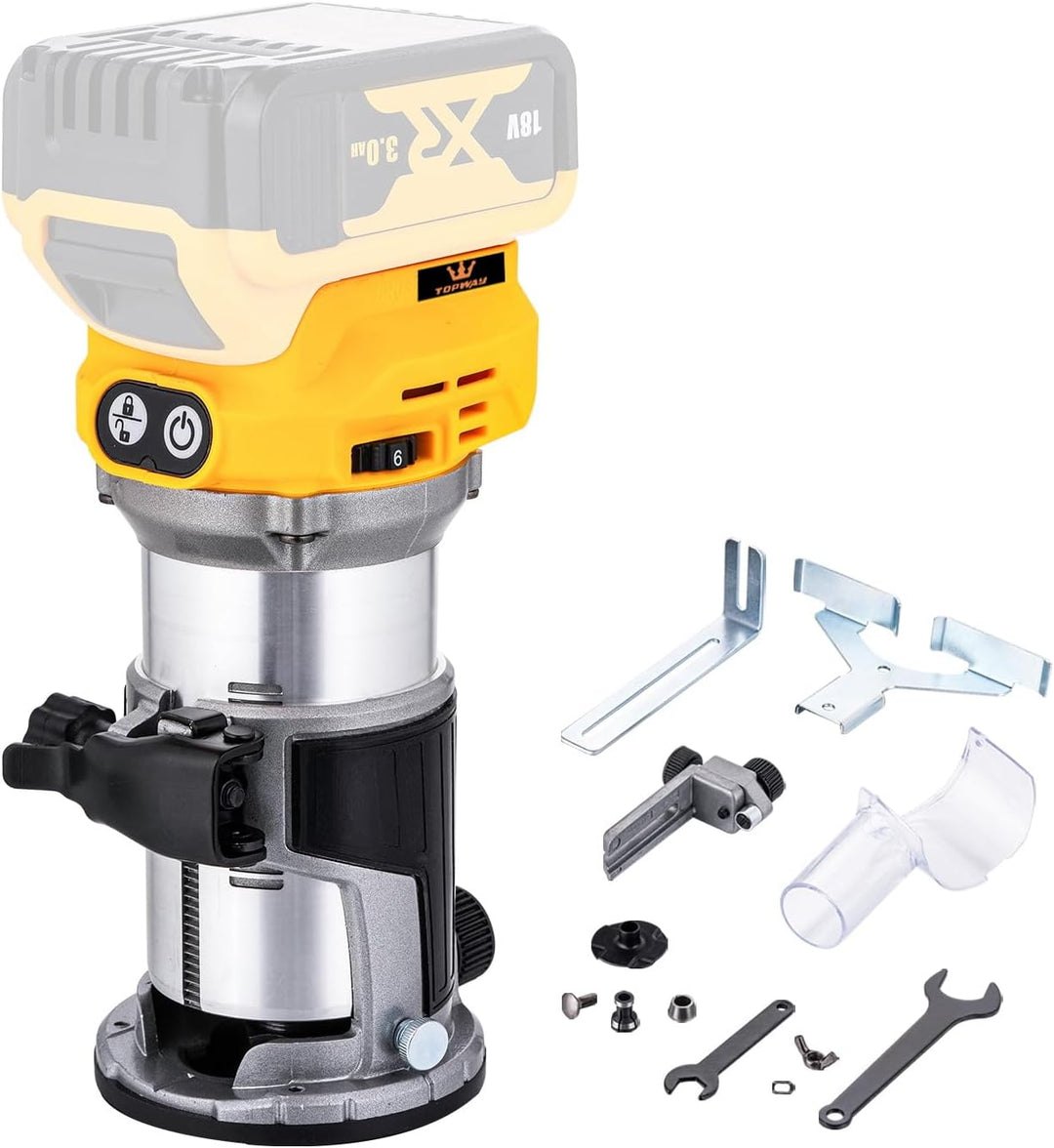 TOPWAY Bürstenloser kabelloser Handfräser für Holzschneider, 18 V, kompatibel mit DEWA.. DCB184 Akku