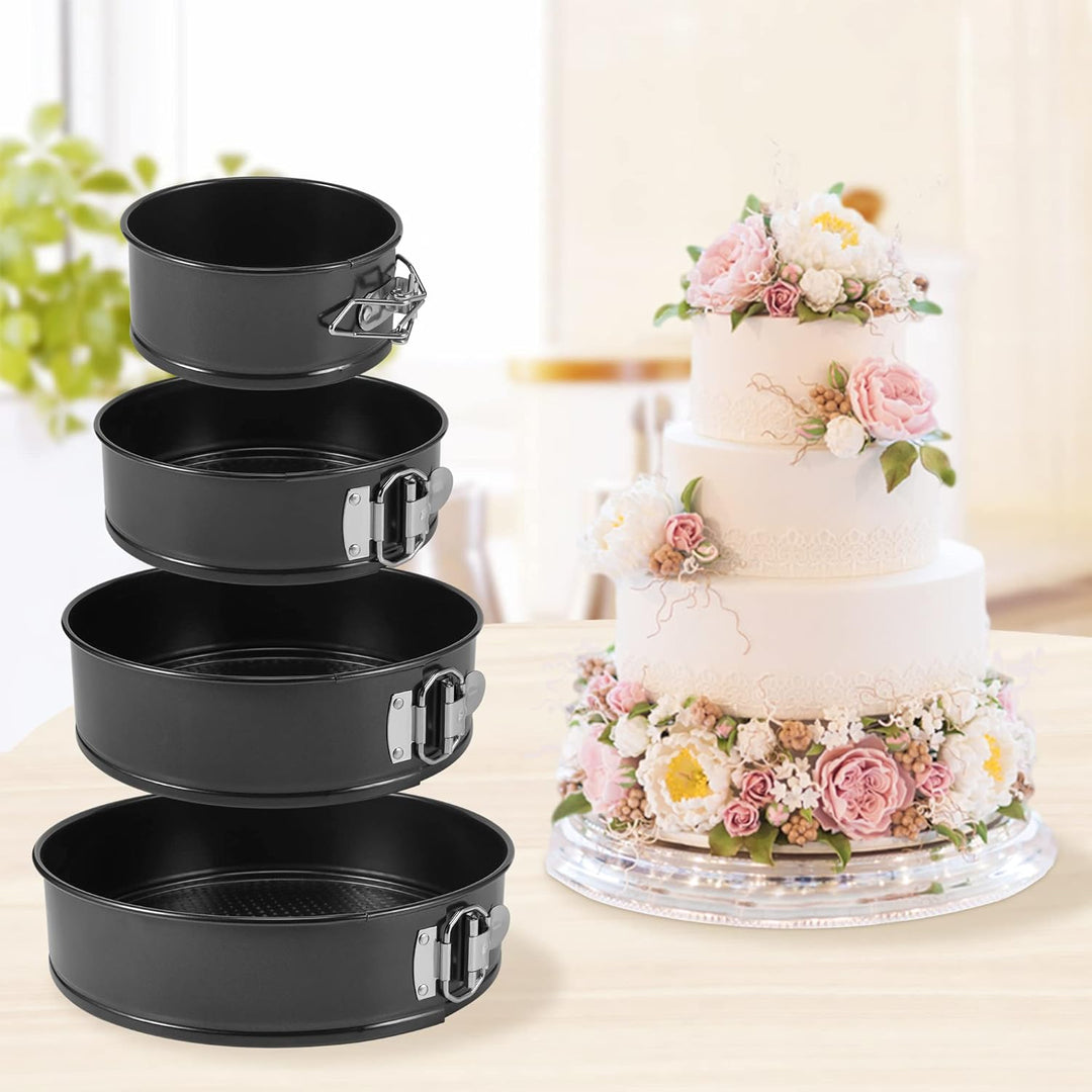 isheTao Springform, Set mit 4 Stück, 12/18/22/26 cm, Profi-Kuchenform, rund, und Backutensilien, abn