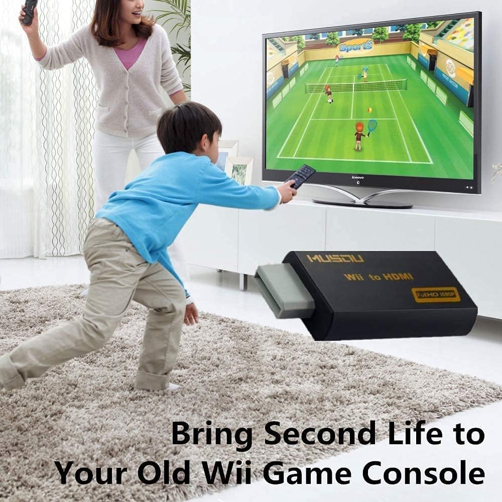 Adapter Wii auf HDMI Videosignal, Konverter Full HD 1080p mit Audio Ausgang Klinke 3,5 mm, Schwarz